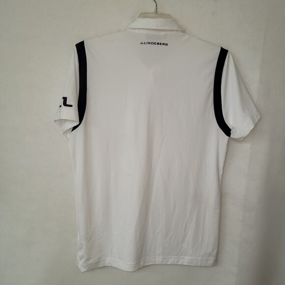 J Linderberg Dolph TX Golf Polo Shirt Men L Black White Slim Logo Performance - Picture 5 of 11
